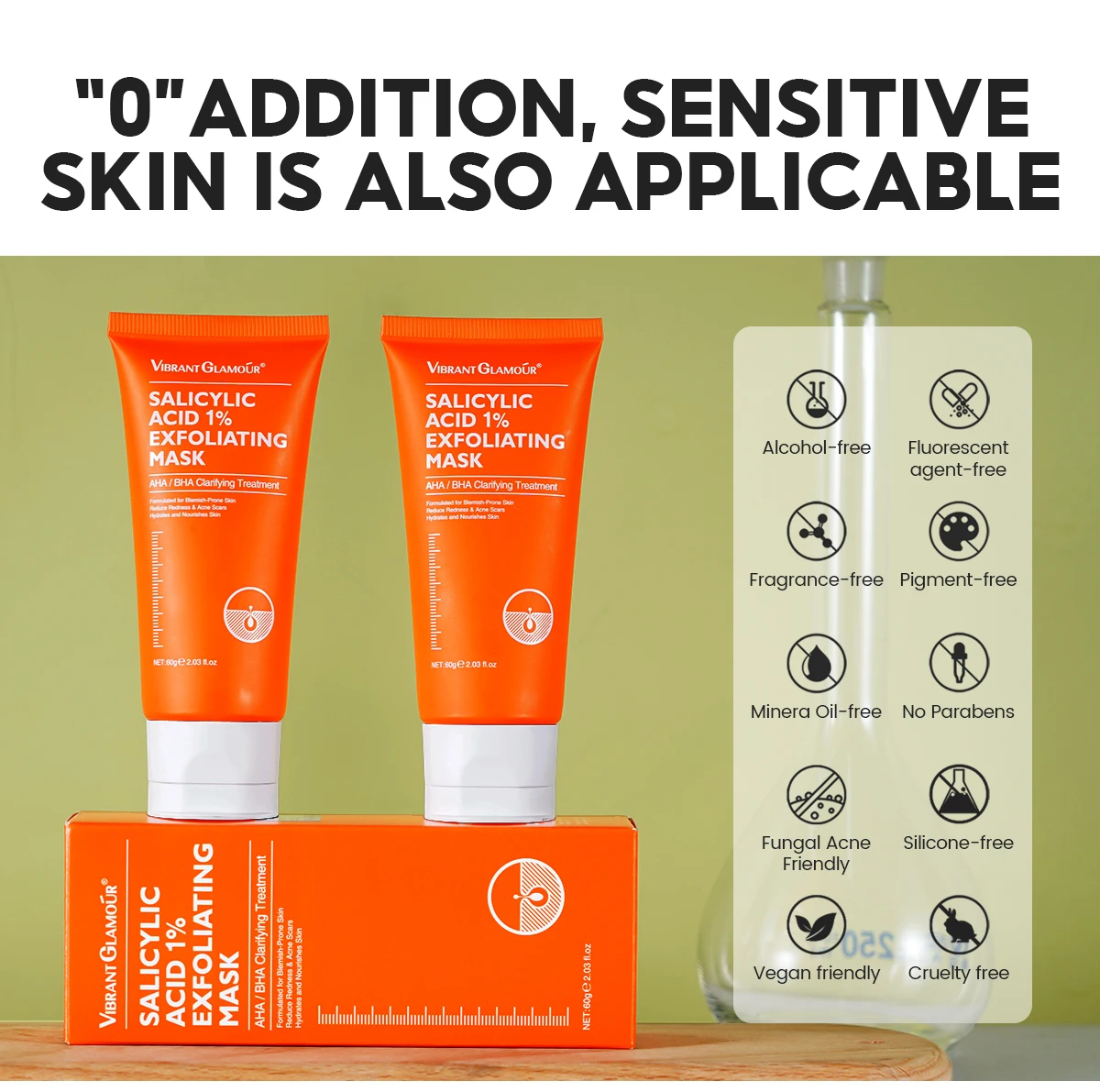 Vibrant Glamour AHA+BHA 1% Face Nose Acne Remove Mask Gentle Cleansing Exfoliating for Oily & Acne-Prone Skin Salicylic Acid