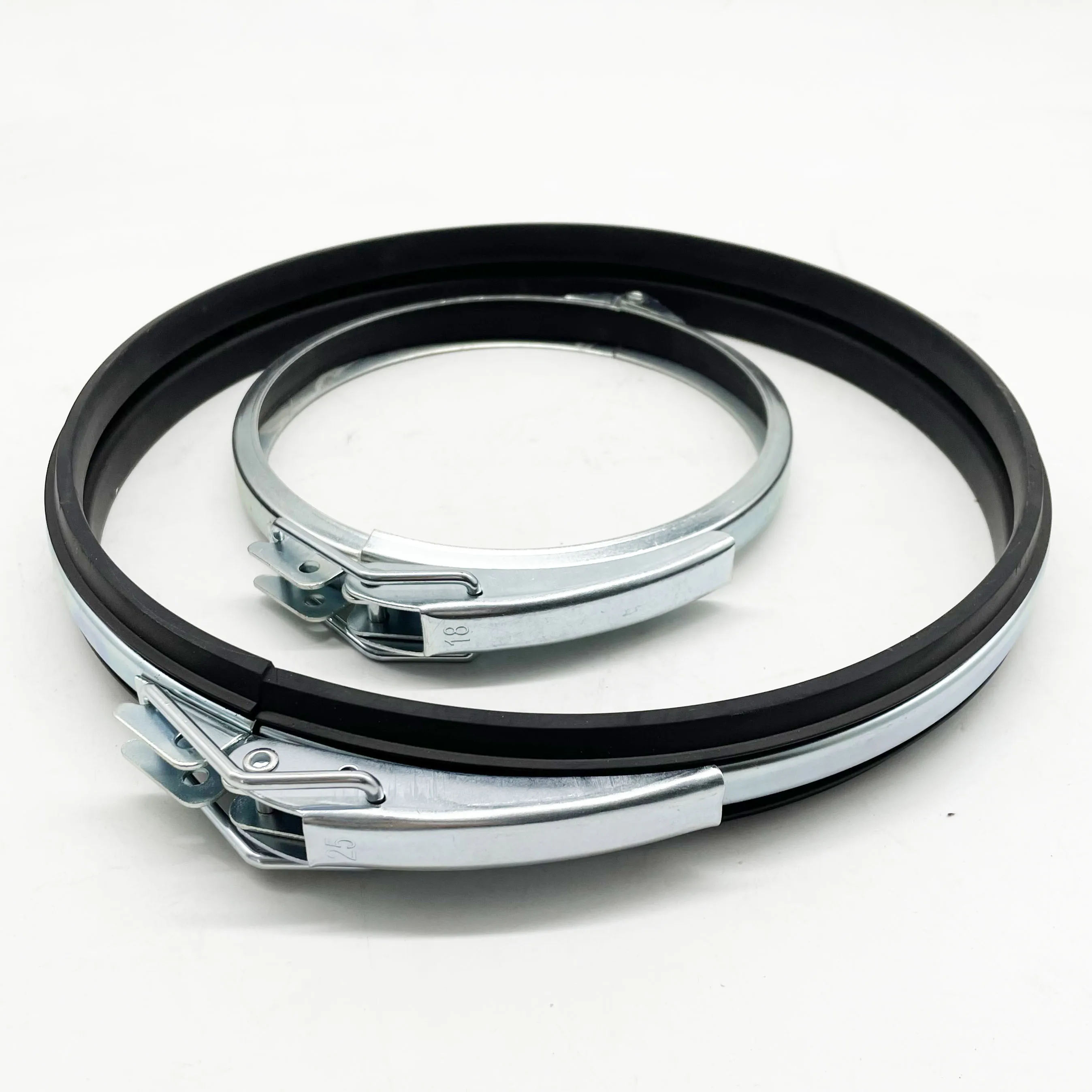 Galvanised Pipe Lever Clamp 160mm Quick Fit Duct Snap Clamp with Black EPDM Liner Rapid Lock Clamp Ring