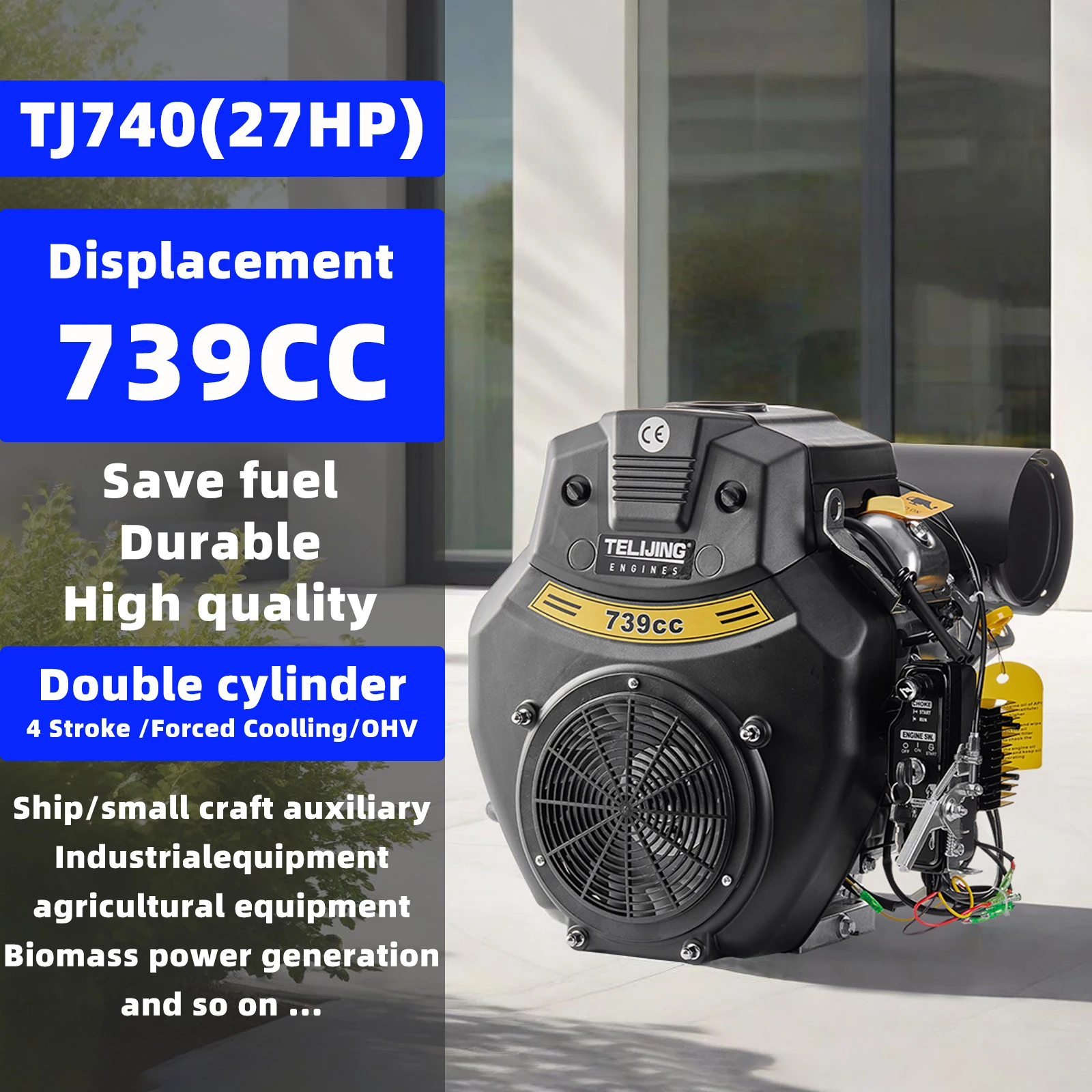 TJ740 27HP V-Twin Gasoline Engine 739cc for Small Agricultural