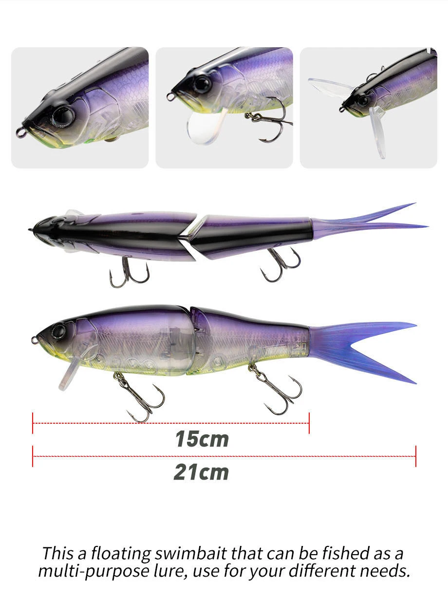 210mm 64g Predator Multi Jointed Swim Baits Floating Minnow Lure 2 ...