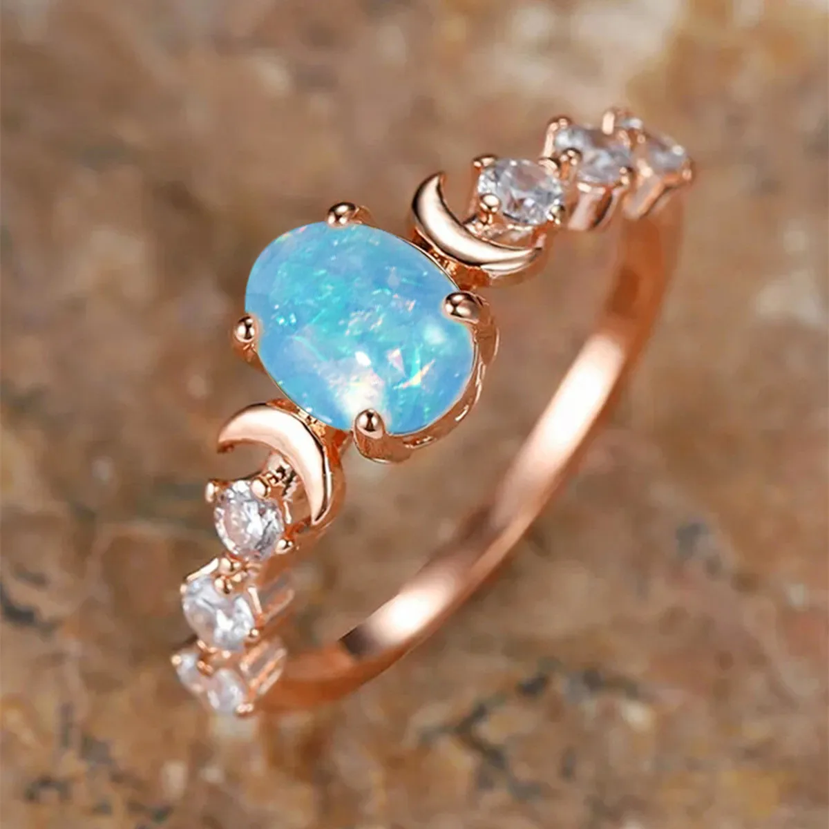 Elegant Oval Cut Stone Rings Rose Gold Silver Plated
