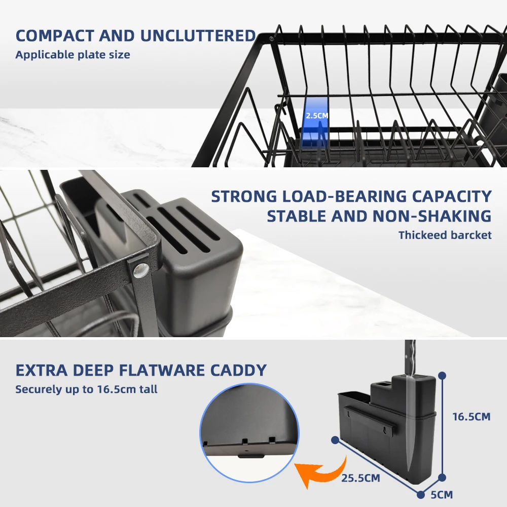 2-Tier Kitchen Metal Dish Rack Cup Bowl Organizer Dish Drainer Rack Soup Spoon Holder Stand Dishes Drying Racks
