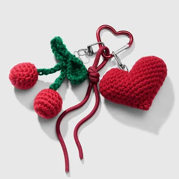 Creative  Crochet Light Keychain Hand-Woven Simulation Food Fruit Strawberry Watermelon Banana Fruit Crochet Keychain