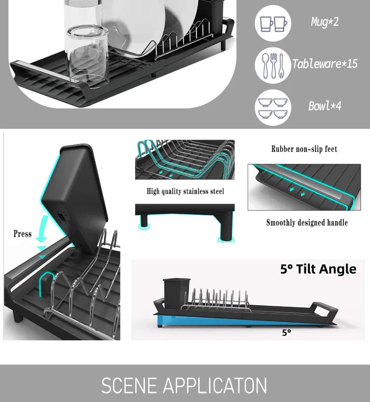 Smll Dish Rack Small Dish Drainer Rack, Expandable Dish Drainer Rack, PP + Stainless ...