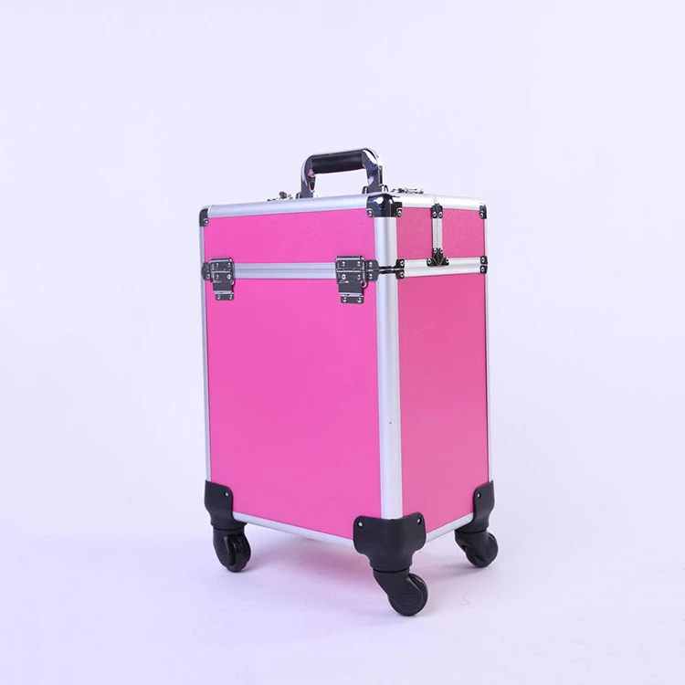 Popular Pink Travel Universal Wheel Makeup Kits For Professionals Box Cosmetic Case