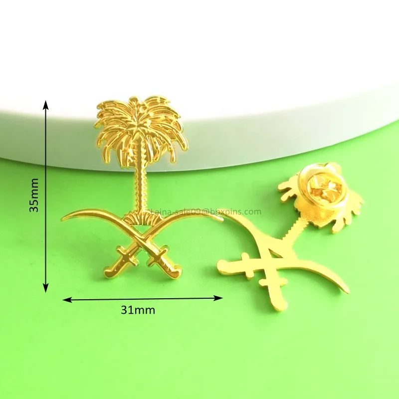 In Stock Saudi Arabia Emblem Gold Pin Badge Palm Tree Pin National