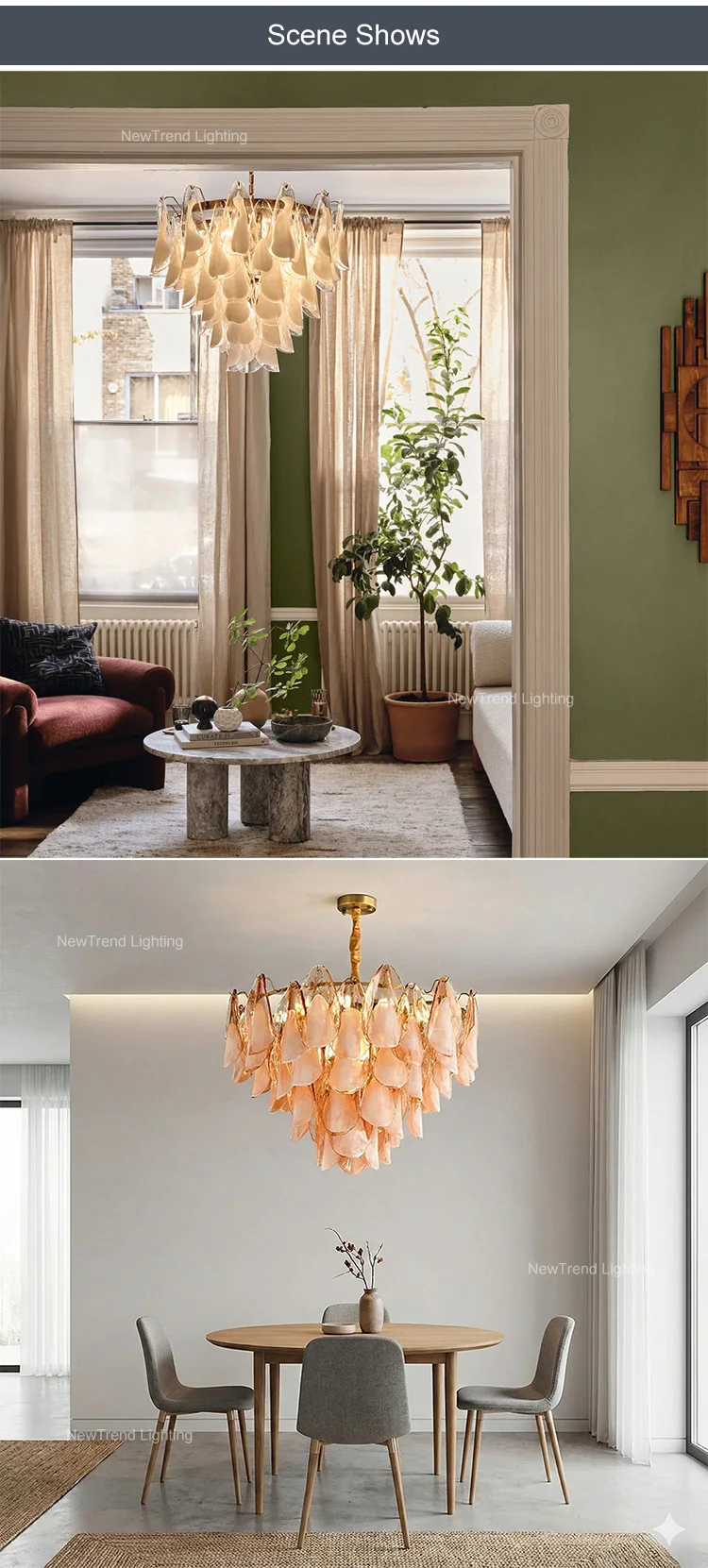 cpl 455 french vintage murano glass petal chandelier  luxury white floral pendant light for bedroom-5