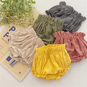 Wholesale custom baby pants cotton and linen loose fitting shorts easy to wear nappy bloomers trousers