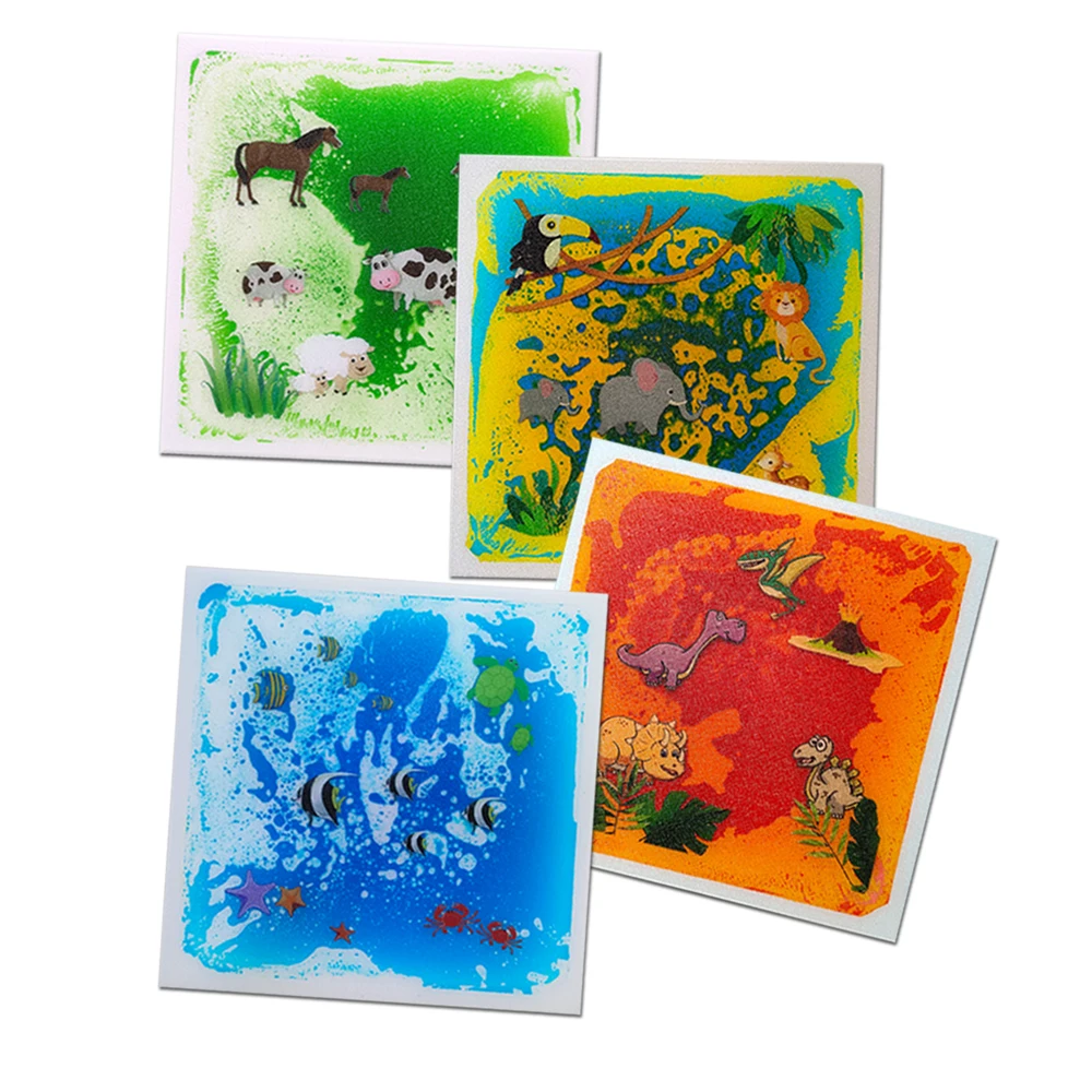 Kids Montessori Toys Tactile Animal Printed Liquid Sensory Floor Mats Anxiety Relief Sensory Liquid Floor Tile For Autism