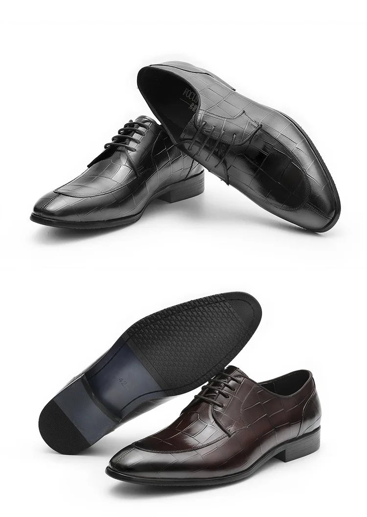Soft Leisure Pointed Leather Business Shoes Men Lace-up Dress Brogue ...