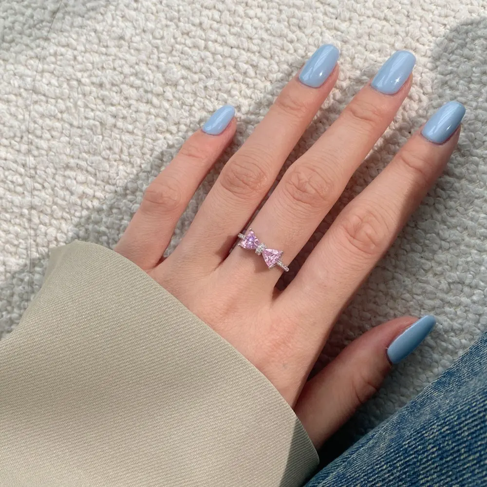 KAKODIY Pink Heart Shape Wedding Ring Shiny 5A Cubic Zirconia Ring Bow 925 Sterling Silver Ring Women Birthday Gift detail 4