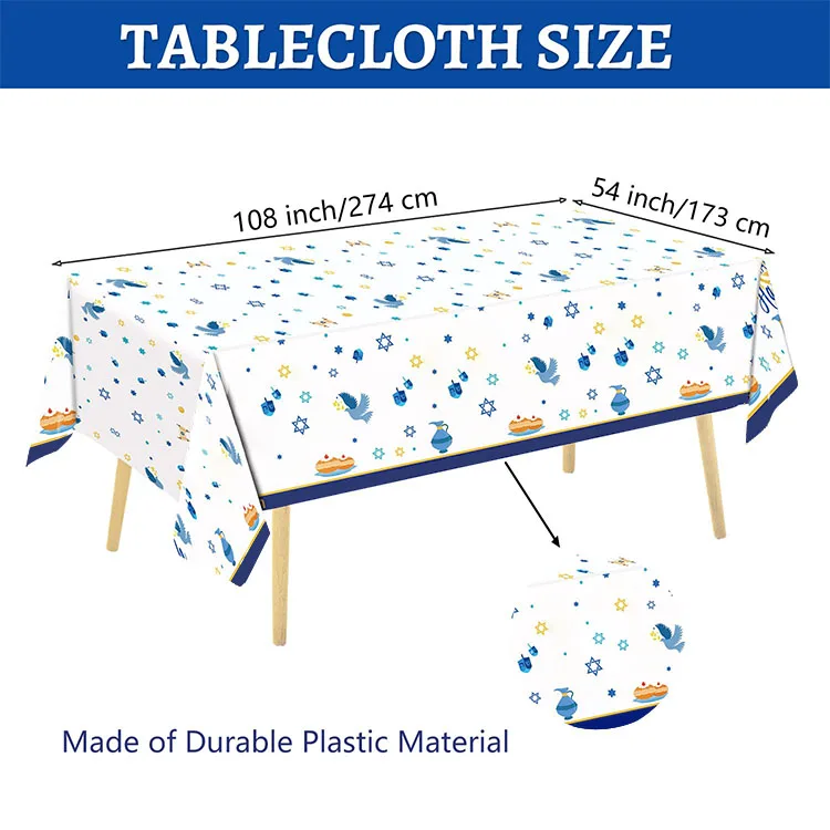 Factory Disposable Rectangle Square Waterproof Oil-Proof  Tablecloth for Hanukkah Jewish Chanukah Menorah Holiday Decoration