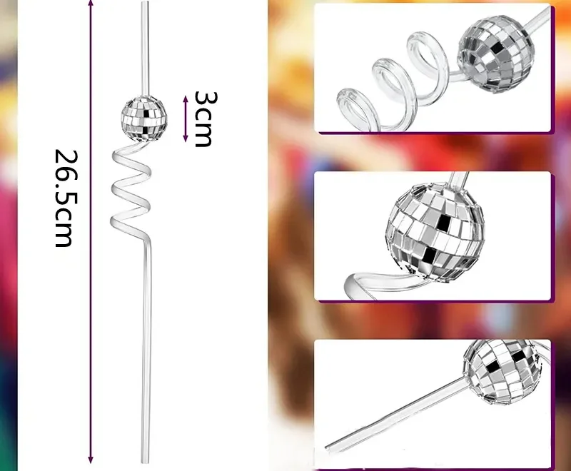 Disco Mirror Ball Straw Cocktail Stirrer - Fun & Style