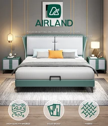 Роскошная кожаная кровать Airland с мягкой обивкой, современные комплекты мебели для спальни в отеле, домашние деревянные кровати большого размера с каркасом для хранения