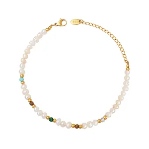 Fashion Natural Freshwater Pearl Charm Bracelets Women 18k Gold Plated Colorful Titanium Steel Pearl Mixed Bead Bracelet