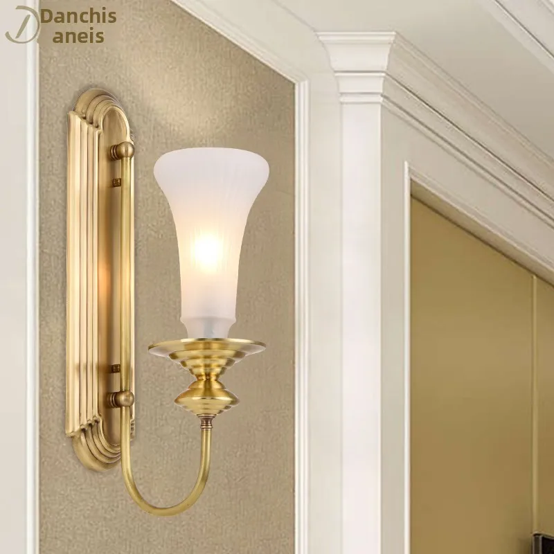 Amerikanische Schlichtheit: Wandlampe aus massivem Kupfer mit Glasschirm, Farbtemperatur 4000 K, für Schlafzimmer, Arbeitszimmer, Flur und Wohnzimmer