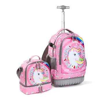 New Trending School Trolley Backpack Bags Custom Waterproof Kids Student School Trolley Bags for girls with Unicorn