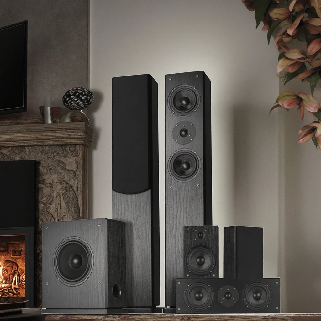 5.1 Channel Home Theater Speaker Set - Slim Wooden Box Design