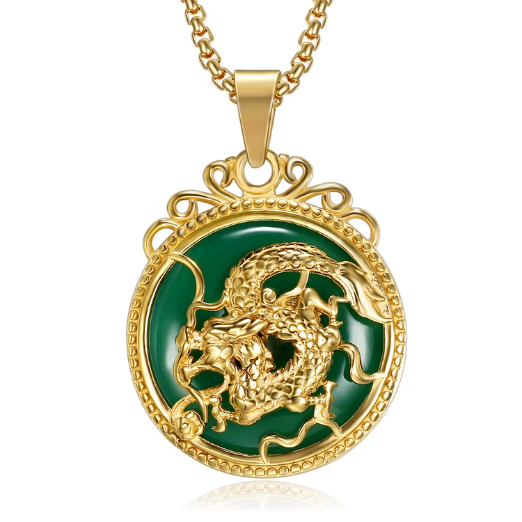 Punk Coin Charms Jade Dragon Phoenix Pendant Necklace