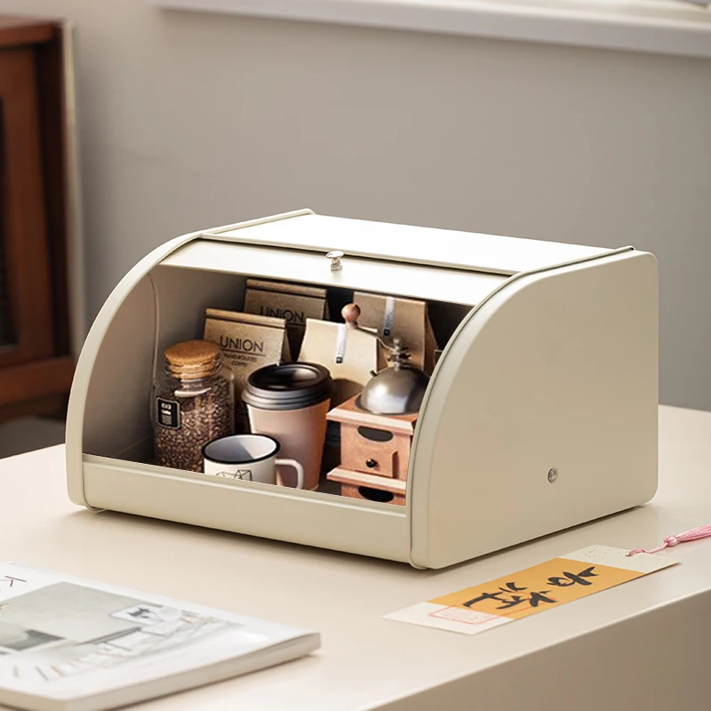 Vintage Kitchen Metal Bread Storage Canister White Farmhouse Desktop Sealing Storage Bread Box