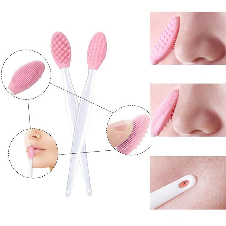Brosse Nettoyage Visage Manuelle Double Face - Silicone Souple Rose, Doux Massage, Neuf