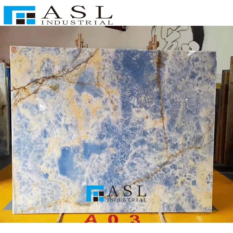 Highly polished blue onyx tiles gold royal onyx panel onice marble kwartsiet floor onyx stone blue