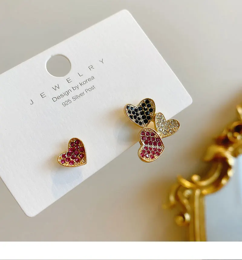 Wholesale Creative Design Women Girls Luxury Diamond Asymmetric Statement  Earrings Jewelry Gold Heart 925 Silver Post Stud Earrings From m.alibaba.com