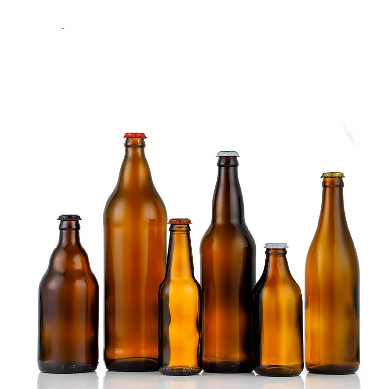 Wholesale Empty Round Amber 330ml 500ml 650ml 1000ml Brown Glass Beer Bottle With Swing Top