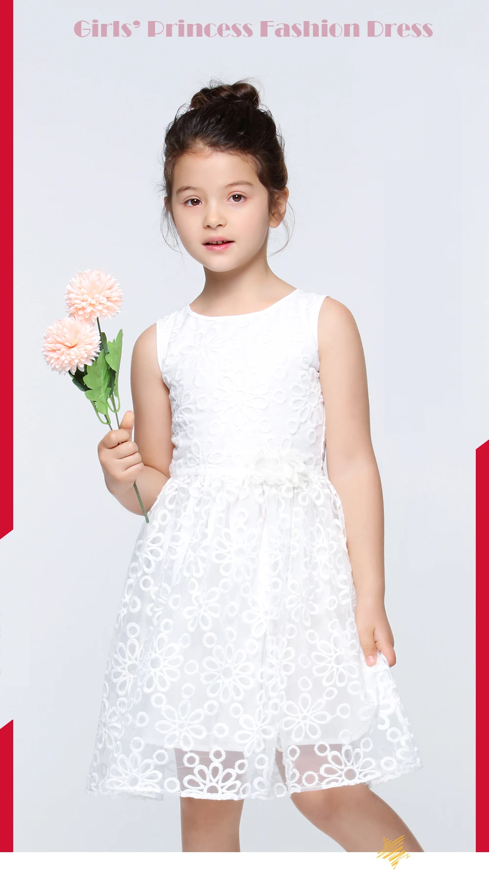 Hight Quality Girls Princess Dresses Embroidered Flower Dress Girls