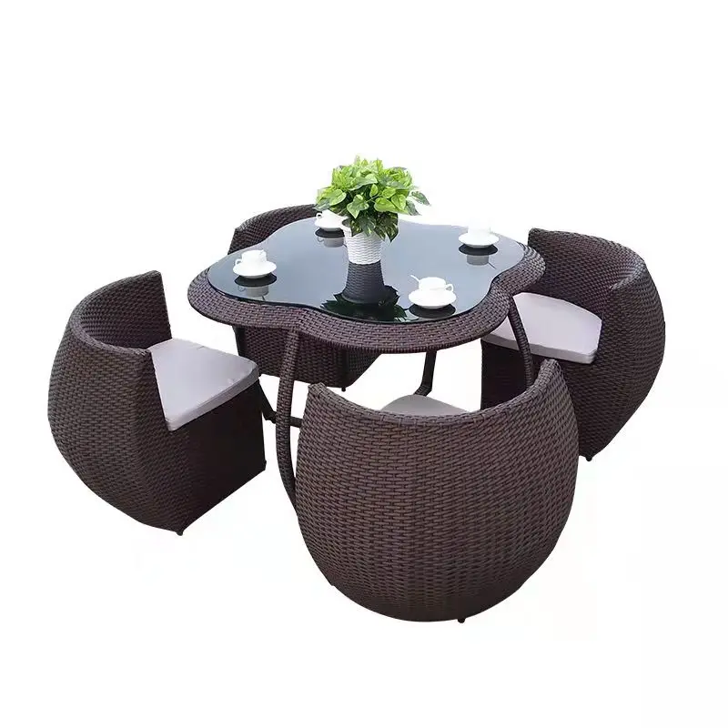 Modular Sectional Sofa 5 in 1 Rattan Wicker Outdoor Furniture Table and 4 Chairs Patio Garden Cottage Courtyard Beach Outdoor