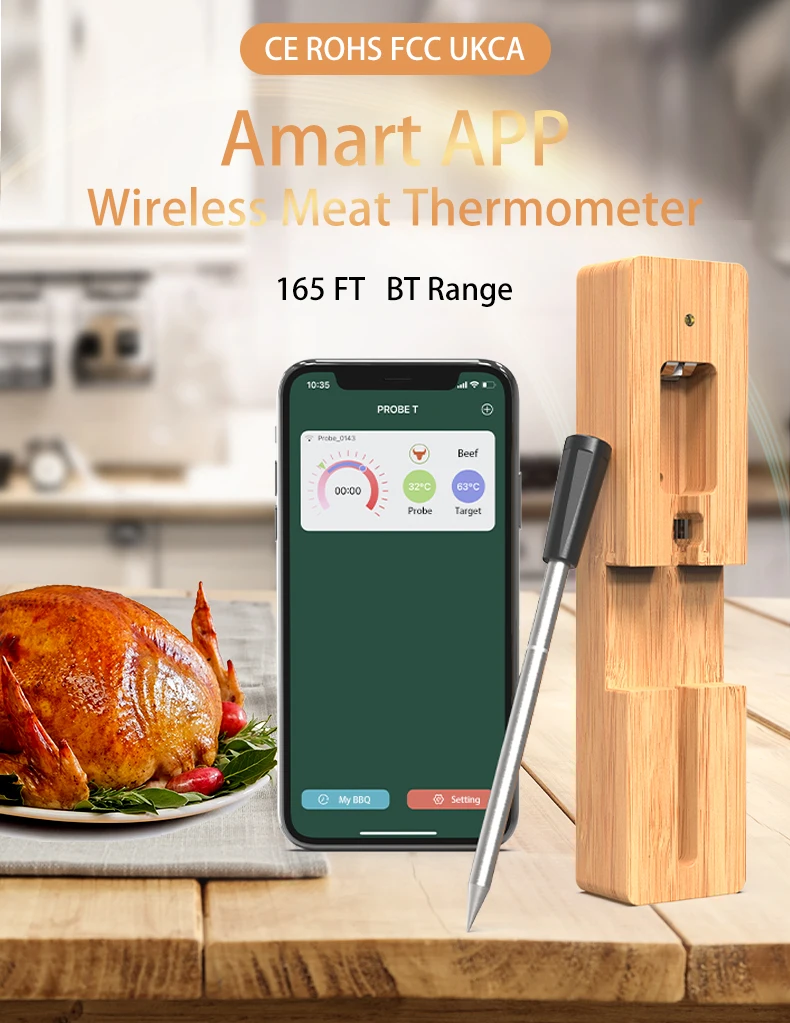 Long Range Smart Bbq Bluetooth Cooking Thermometer Digital Wireless Meat Thermometer With