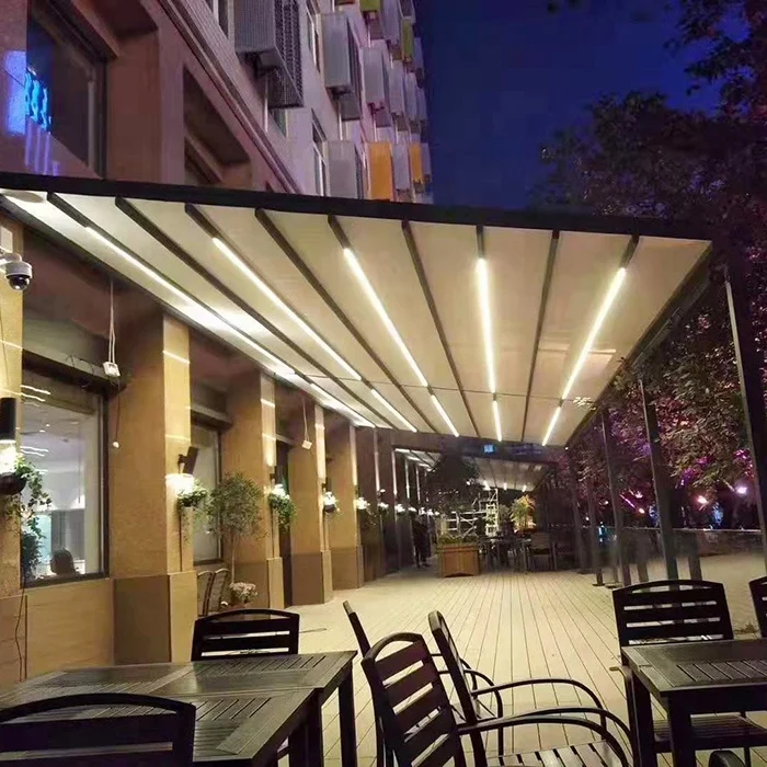Motorized Waterproof PVC Pergola Roof Patio Canopy Retractable Pergolar With Led