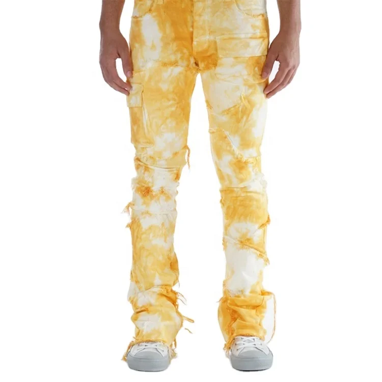 DiZNEW Custom Jeans Pants Tie Dye Distressed Slim Cargo Pants Wash Casual Zipper Plus Size Men's Jeans details