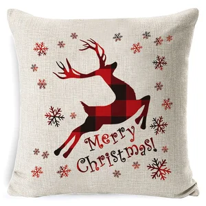 Christmas Luxurious Linen Printed Throw Pillow Case Cushion Cover