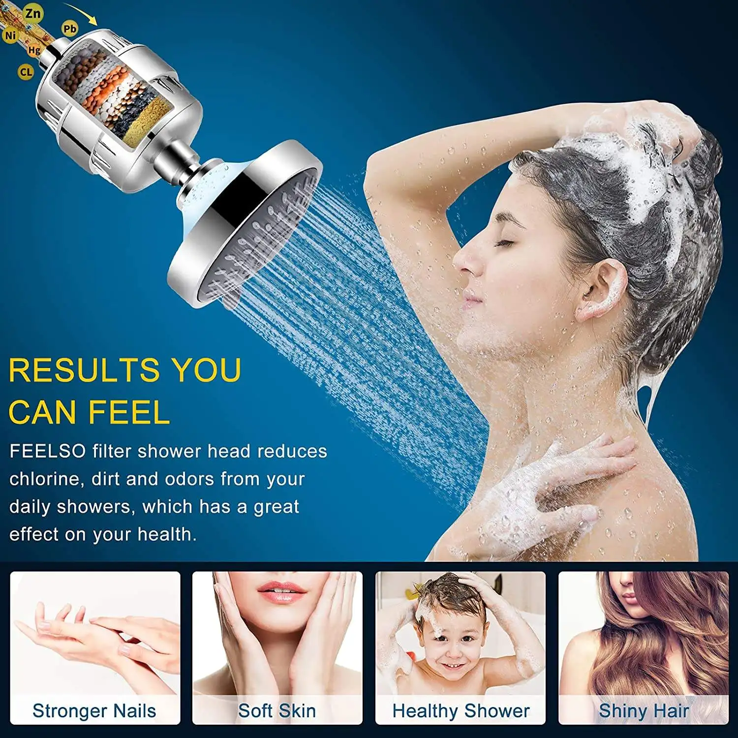 Shower Head 15 Stage Shower Filter Combo High Pressure 5 Spray Settings
