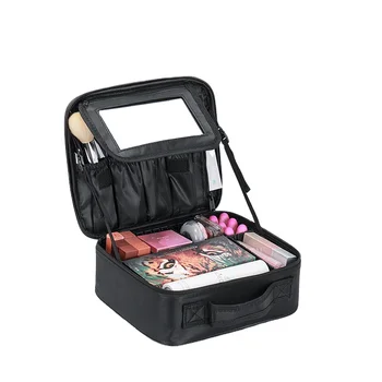 Nylon portable cosmetic bag with mirror fashion makeup bag  professional beauty bag customize the  Logo  and color