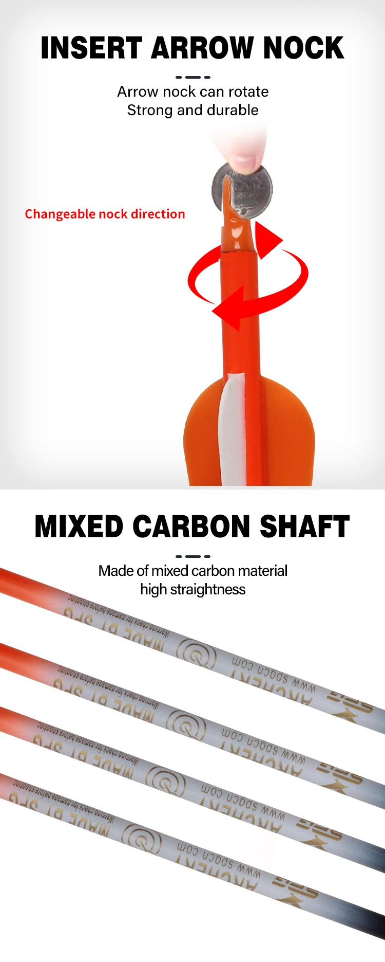 Archery Mixed Carbon Arrow Hunting 6.2mm Replaceable Arrowhead Compound