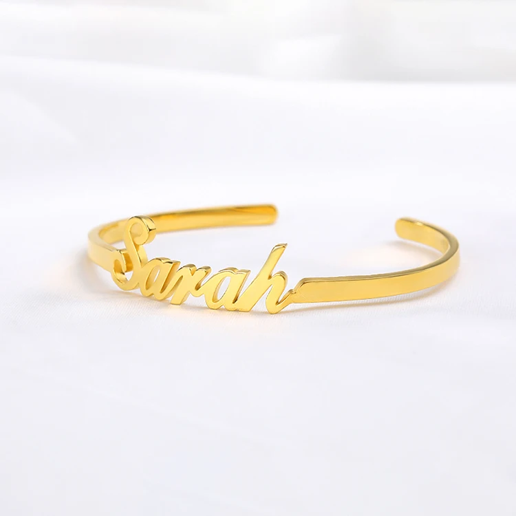 Custom Name Cuff Bracelet Bangle Stainless Steel Personalized Name Bracelet  18K Gold Plated Name Cuff Bangle Customized Jewelry Gifts for Women 