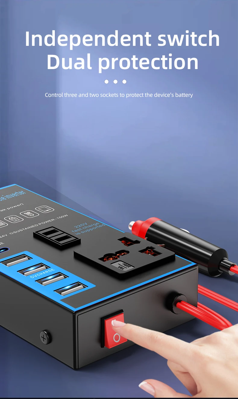Car Multi-function 12V24VDC Converter AC220V USB Socket Fast Charge Car Power Inverter