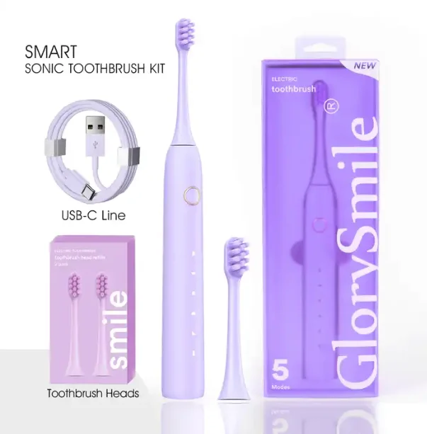 Premiere Electric Toothbrush Kit for Sensitive Teeth Purple Sonic Vibration Soft Waterproof Type-C LED for Household Use