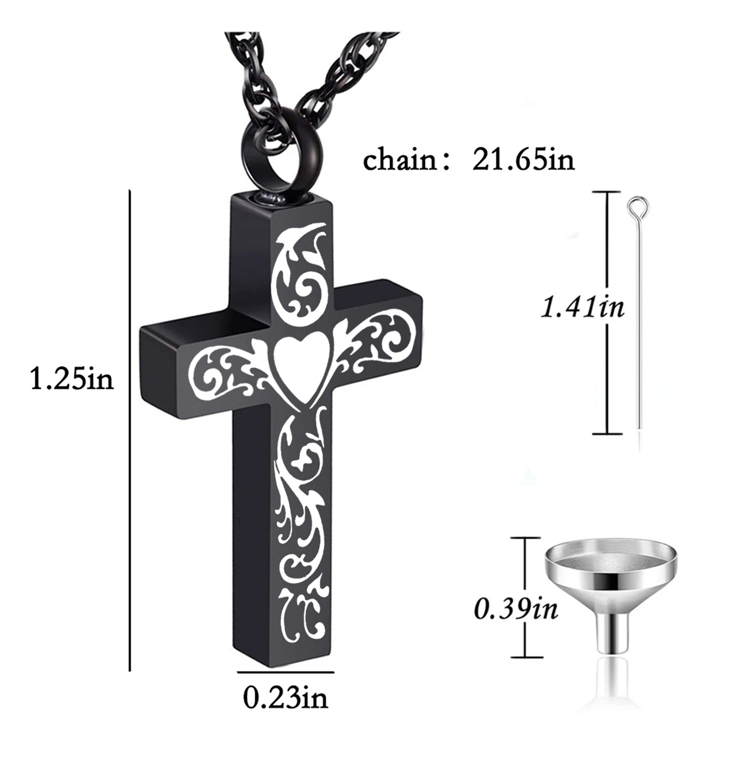 Cross Engraving Pattern Cremation Urn Pendant Necklace Hold Ashes Memorial Keepsake Stainless Steel Jewelry for Women Men