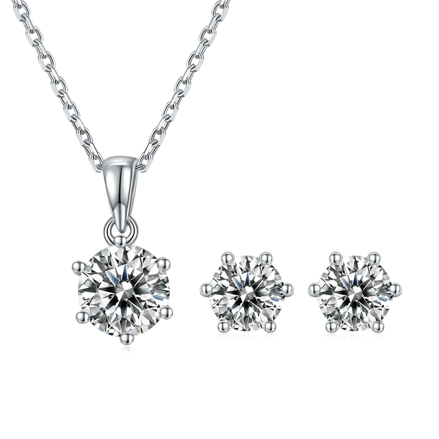 925 Sterling Silver Moissanite Snowflake Pendant Necklace Bride Wedding Earrings Set For Womens