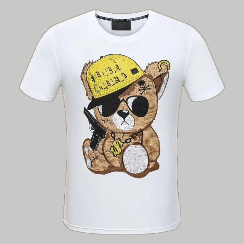  KNETE Men's T-Shirts Men Cartoon Bear & Letter Graphic Tee  Stylish T-Shirts for Men (Color : White, Size : X-Large) : Clothing, Shoes  & Jewelry