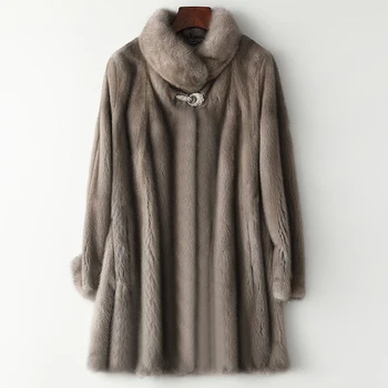 2022 new arrival long style stand collar women real fur mink coat 100% mink fur coats