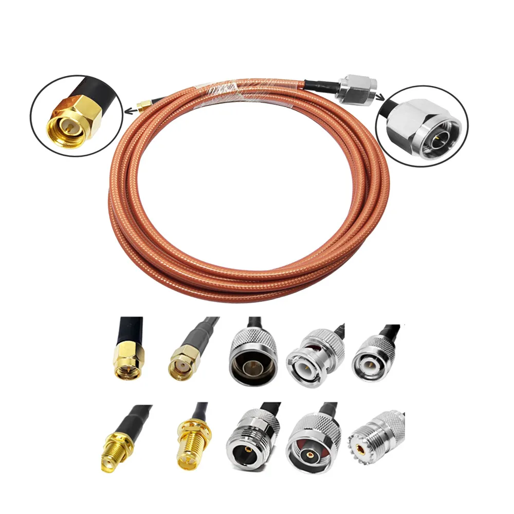 كابل قفز RF محوري RG400 بطول مترين، موصل ذكري من نوع N إلى موصل ذكري من نوع SMA/N/TNC/BNC/UHF لكابل RG142