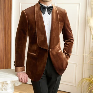 Autumn and Winter Men's Banquet Velvet Slim Groom Shawl Lapel One Button High Quality Double Vents Suit Jacket for Men