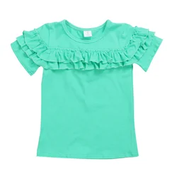 Оптовая продажа, футболки для девочек, простые классические рубашки с оборками, детская одежда, футболка с коротким рукавом, топы из 100% хлопка
