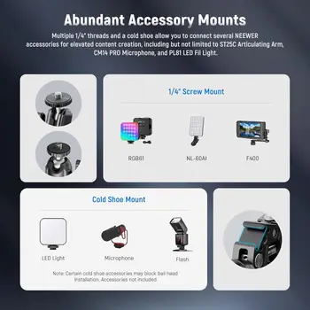 NEEWER Super Clamp with 3" Dual Ball Head Magic Arm Cold Shoe, 1/4" Threads, Phone/Action Camera Mount Adapter for Desk Tripod detail image