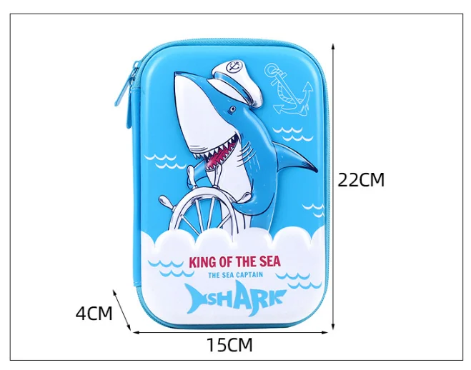 EVA Kids Organizer Bag Rectangle Stationery Box PU Fabric Cartoon Unicorn Dinosaur Shark Pencil Case