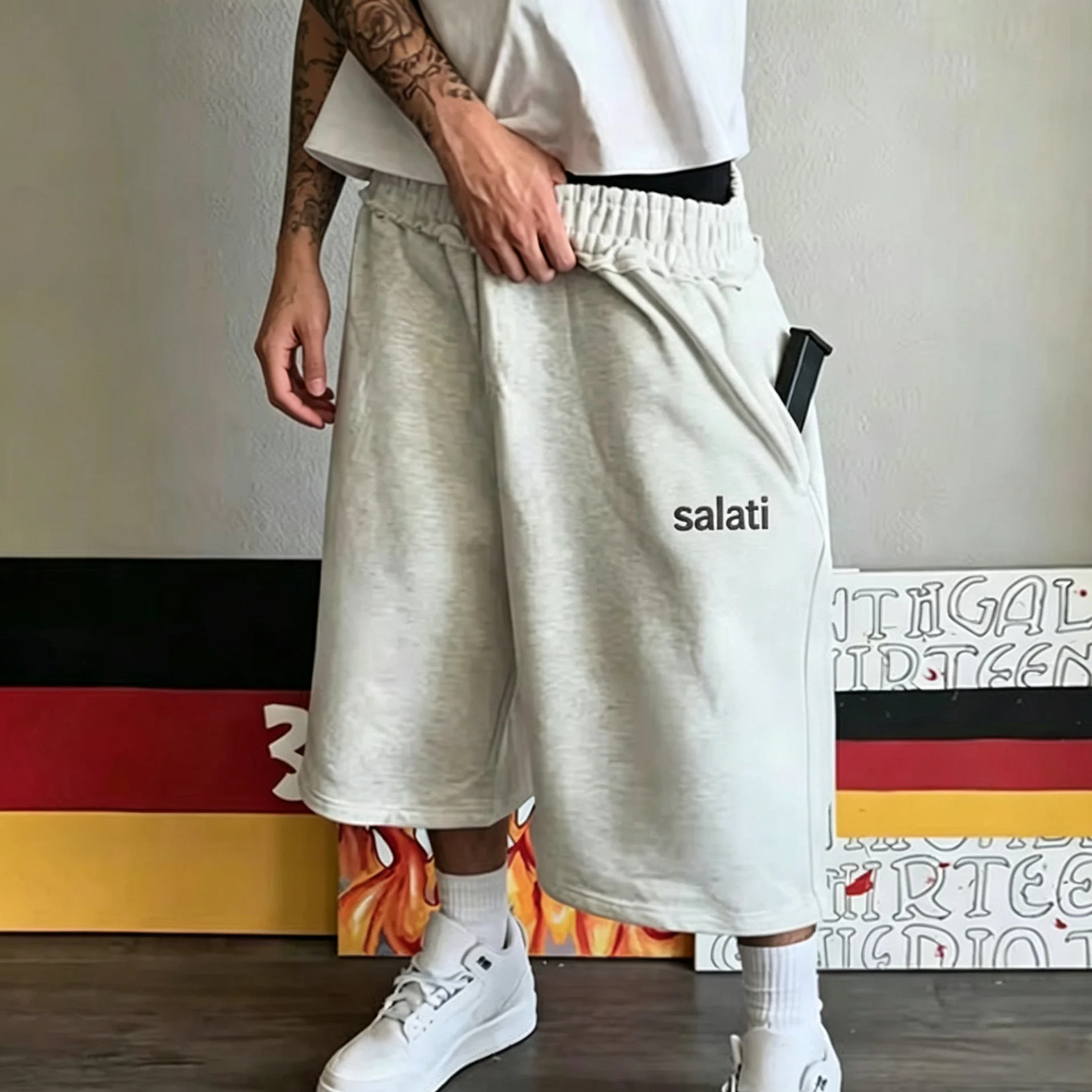 Manufacturer Custom Printed Men's Distressed Knee Length Dyed Washed Sun Faded Baggy Vintage Sweat Jogger Shorts gallery 2
